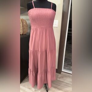 Pink Smocked Tierd Maxi Dress